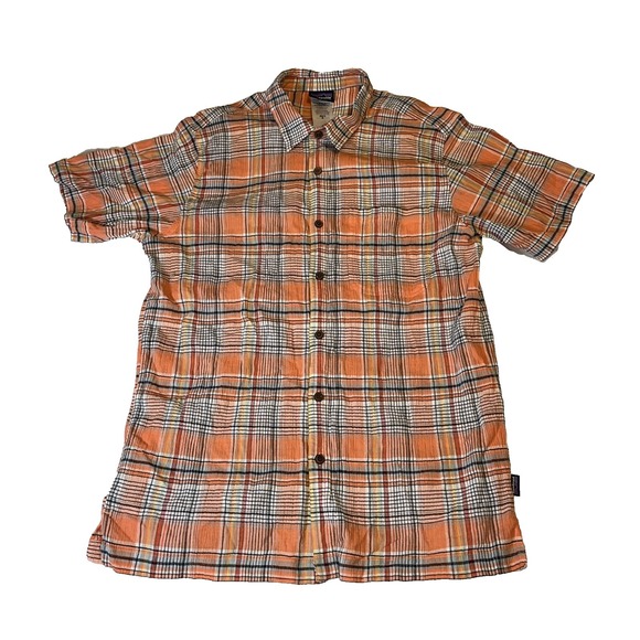 Patagonia Other - Patagonia Shirt Men's Medium Orange Plaid Organic Cotton Short Sleeve Outdoors